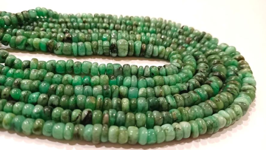 Natural Untreated Emerald Plain Smooth Rondelle 5 to 8mm Beads Sold Per Strand 8 Inches Long