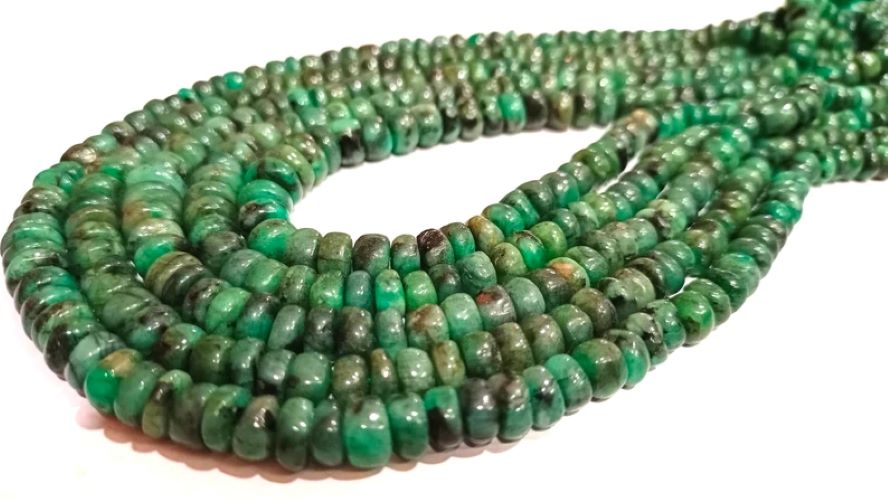 Natural Untreated Emerald Plain Smooth Rondelle 5 to 8mm Beads Sold Per Strand 8 Inches Long