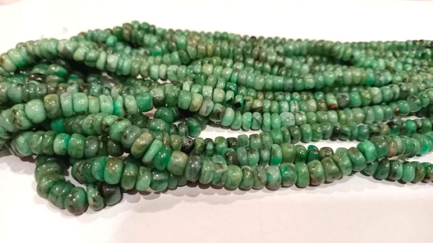 Natural Untreated Emerald Plain Smooth Rondelle 5 to 8mm Beads Sold Per Strand 8 Inches Long