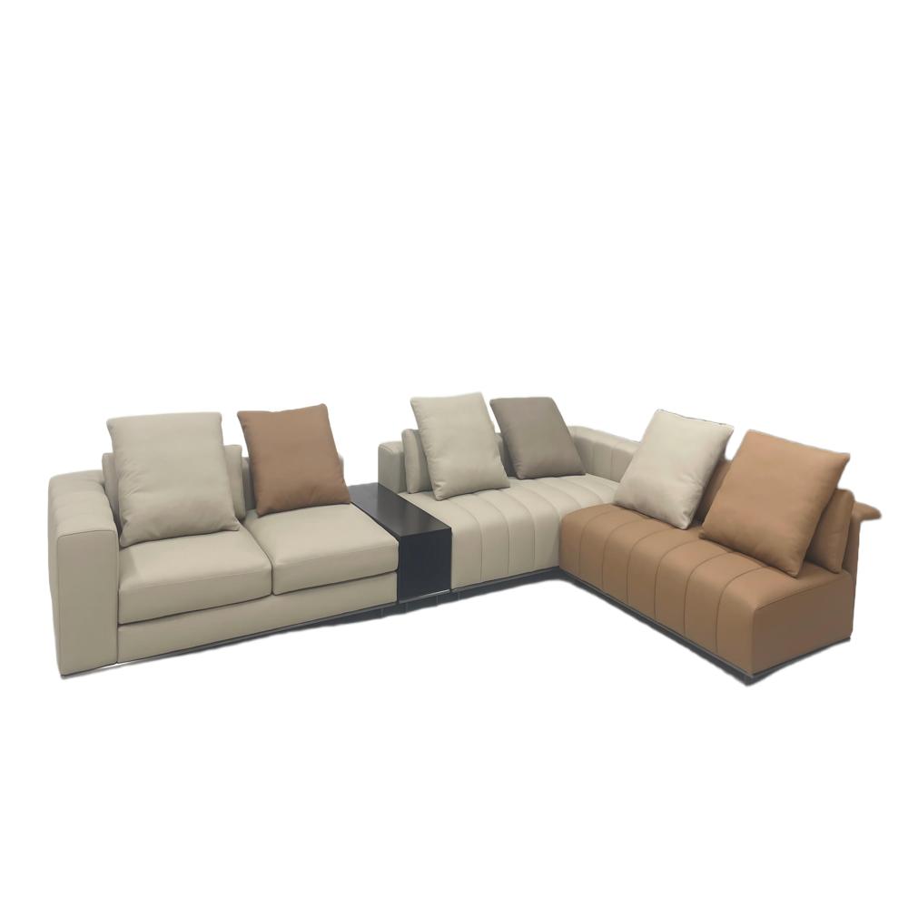 Modern Modular L-shaped Sofa, Dual-tone Beige & Tan Upholstered Sectional With Integrated Side Table Luxury Contemporary Sofa Set - Brand Name: Custom/private Label