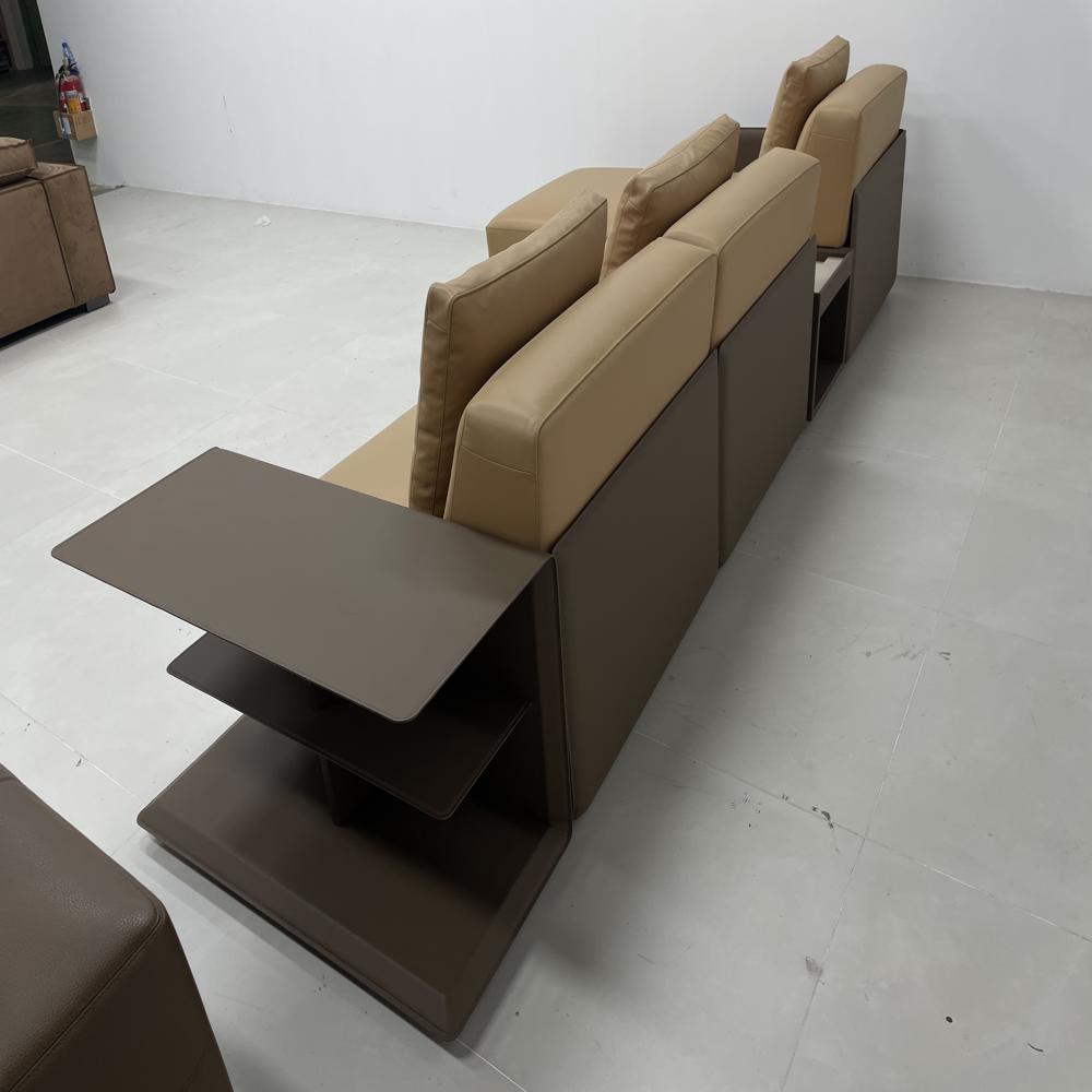 Modern L-Shaped Modular Genuine Leather Sectional Sofa with Side Console & Storage, Minimalist Living Room Chaise Lounge Sofa Set