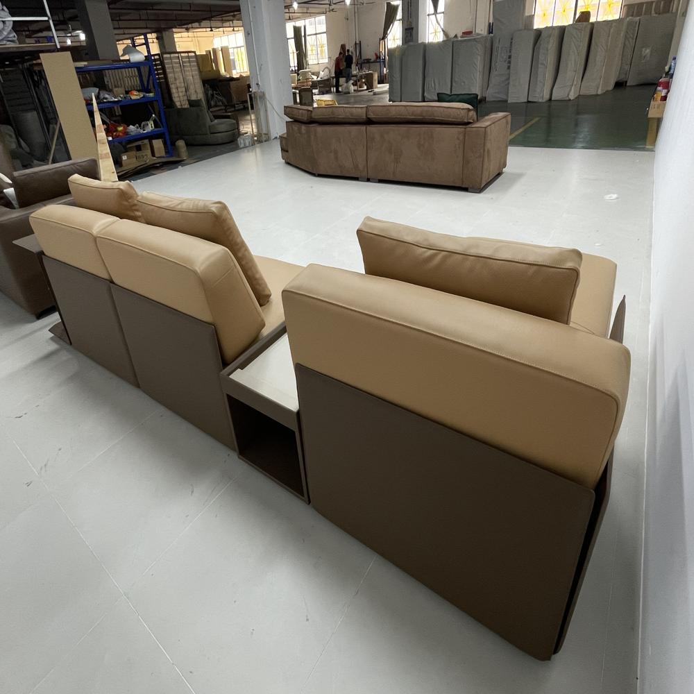 Modern L-Shaped Modular Genuine Leather Sectional Sofa with Side Console & Storage, Minimalist Living Room Chaise Lounge Sofa Set