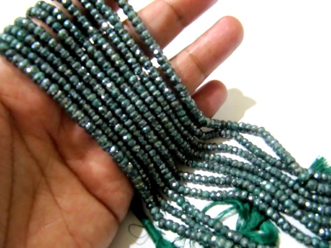 Natural Emerald Silverite Rondelle Faceted 4-5mm Size Gemstone Beads strand 13 Inches