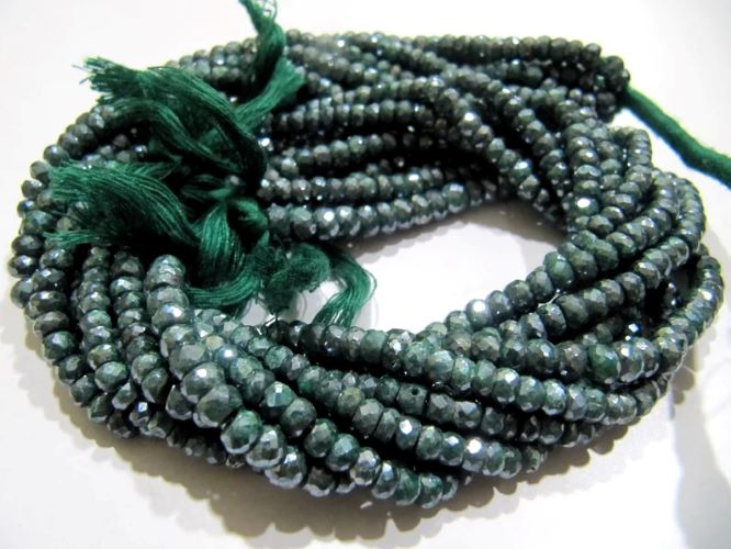 Natural Emerald Silverite Rondelle Faceted 4-5mm Size Gemstone Beads strand 13 Inches