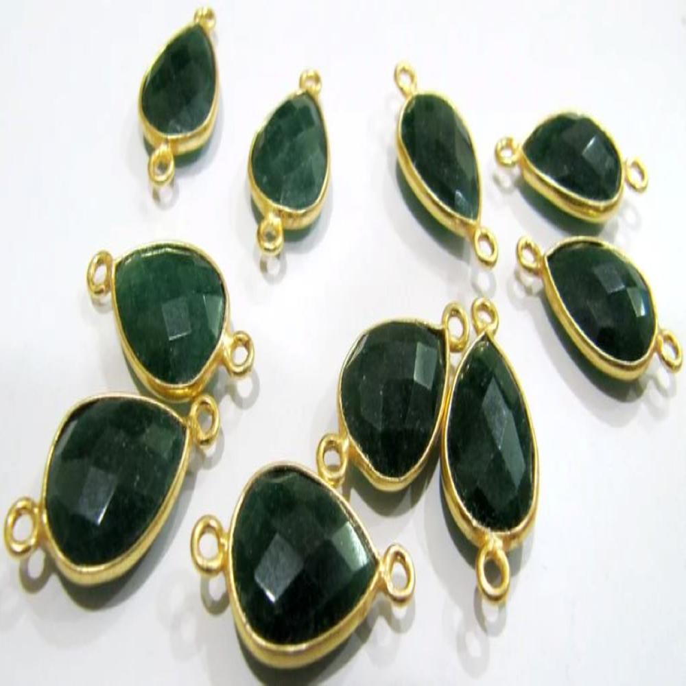 Emerald Shape Pear 10X14mm Briolette Connectors charms Double Loop Emerald Bezel