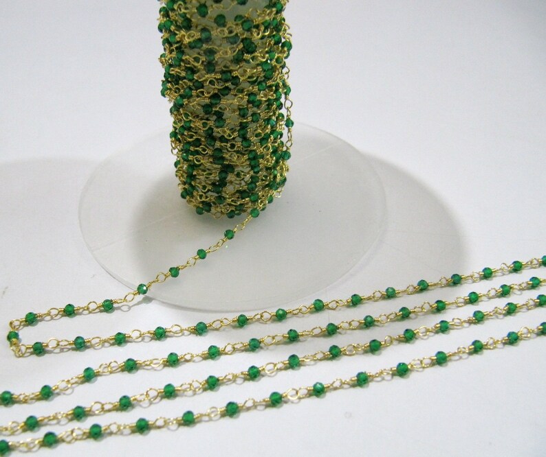 3 Ft-Fancy Emerald Quartz Rondelle Size 2mm Faceted Beaded Rosary Chain