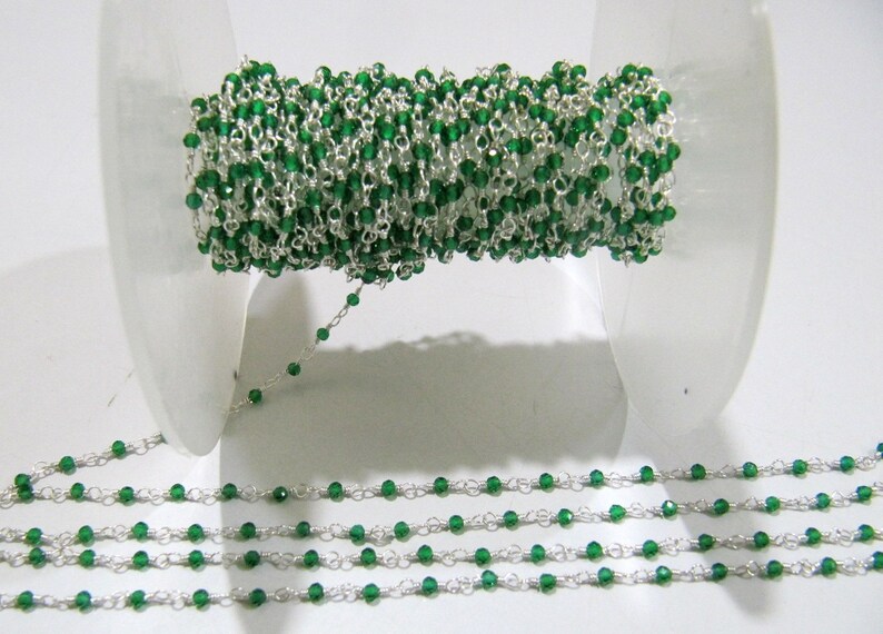 3 Ft-Fancy Emerald Quartz Rondelle Size 2mm Faceted Beaded Rosary Chain