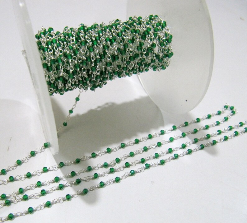 3 Ft-Fancy Emerald Quartz Rondelle Size 2mm Faceted Beaded Rosary Chain