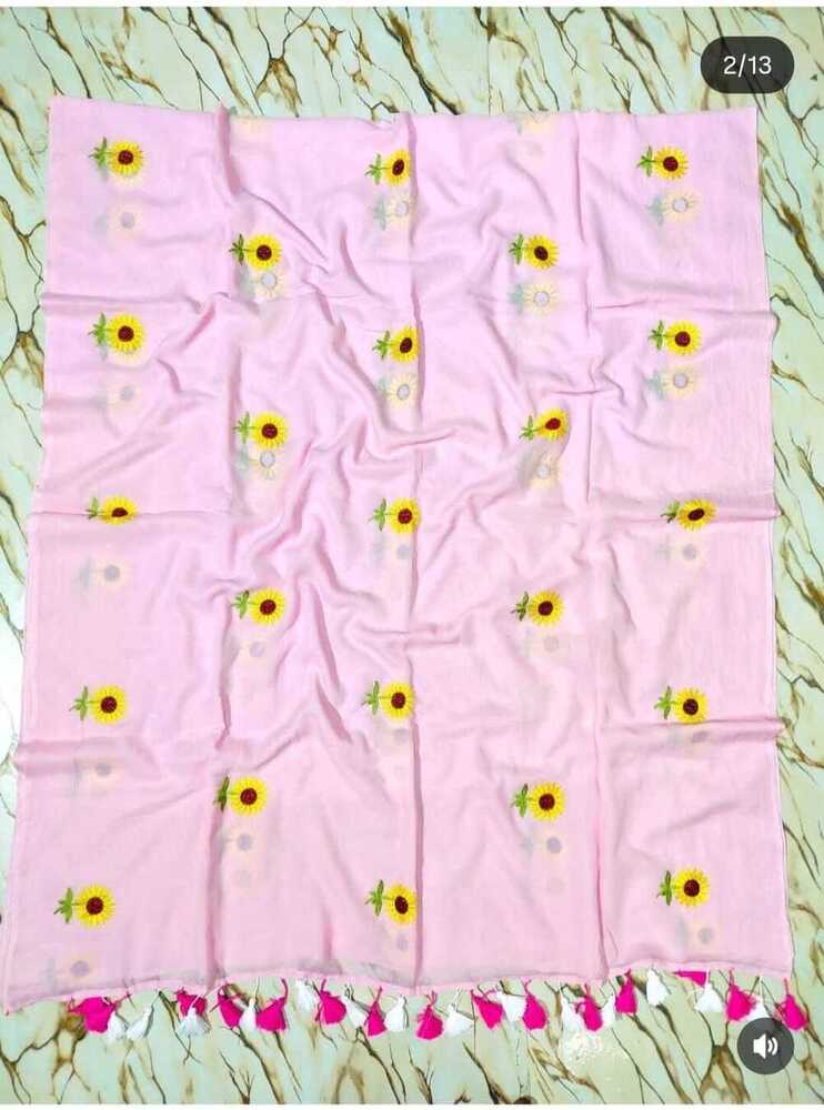 Pure Mullcotton Sunflower Embodaries Saree