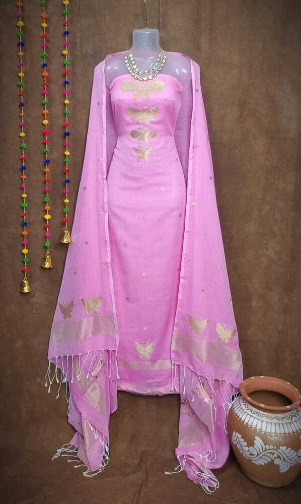 Slab Khadi  Cotton Butterfly  Moti Salwar Suit