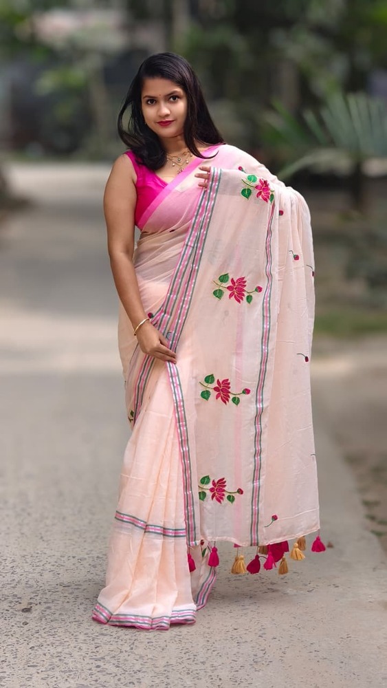 Lotus Embodaries Sequence Work Saree