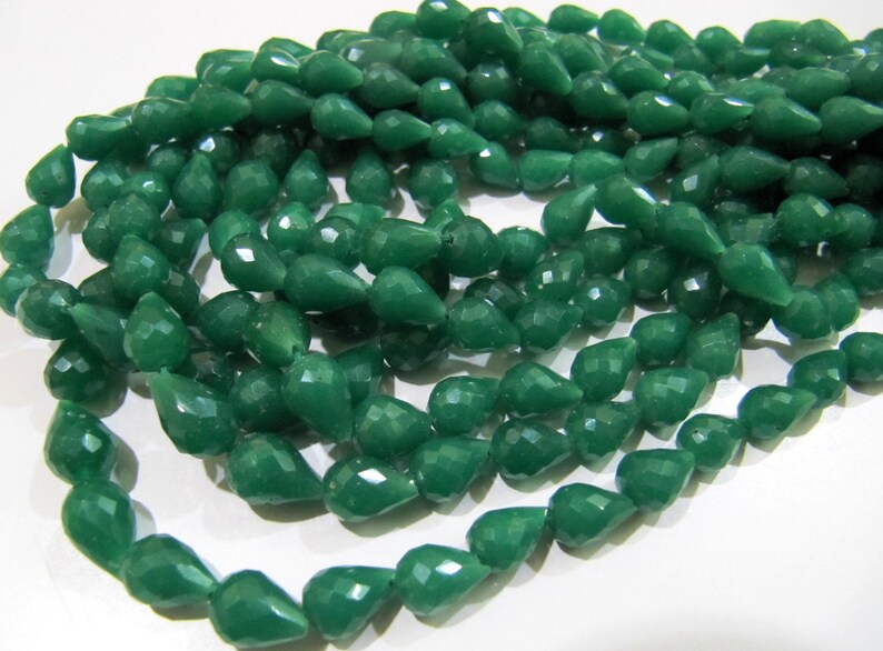 Emerald Tear Drop Beads Faceted Fancy Tear Drops Beads Strand 15 inch Long 5X7mm to 8X12mm