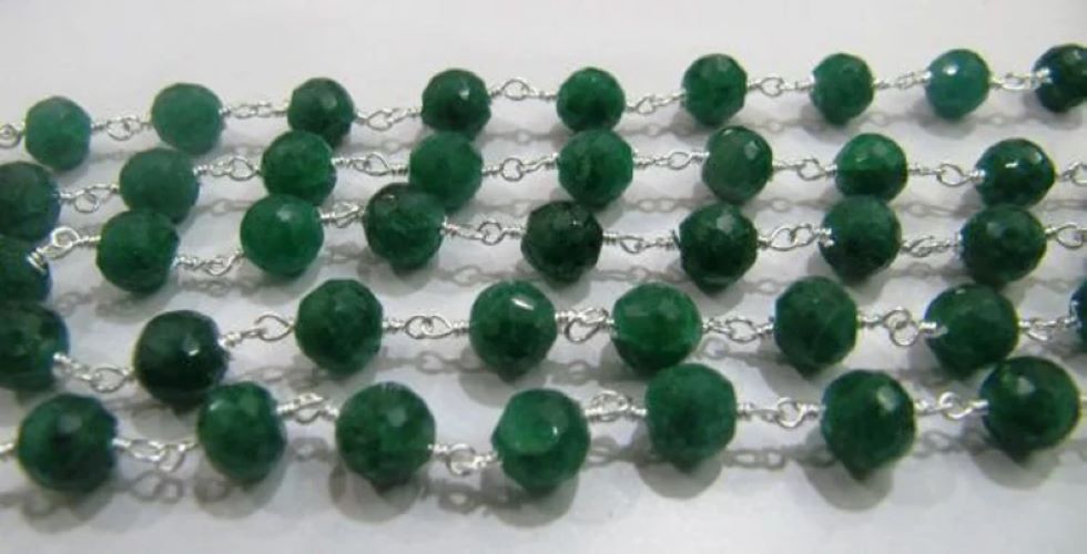 3Ft-Emerald Round faceted 6mm Beaded Chain Dyed Emerald Beads Rosary Chain