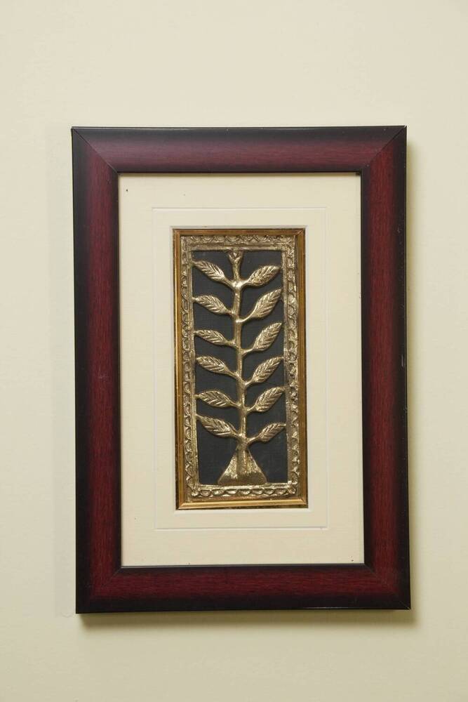 Tree Of Life Dokra Brass Framed Artwork - Frame Color: Dark Brown