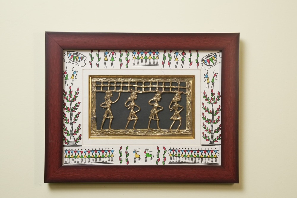 Procession Dokra Brass Framed Mesh Artwork - Frame Color: Antique Gold
