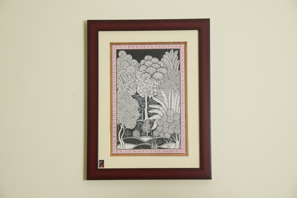 The Monochrome Forest Canopy Pattachitra on Tassar Silk