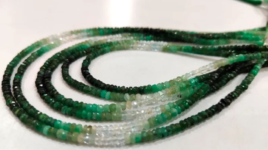 Natural Emerald Shaded Rondelle Faceted Beads Genuine Untreated Emerald 3-4mm Beads Strand 8 inch long