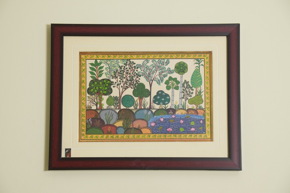 The Blooming Forest Pattachitra On Tassar Silk - Size: 22 X 14 Inches (Approx.)