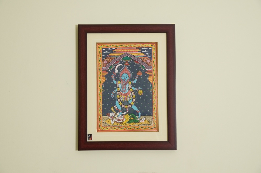 The Kali Pattachitra Painting On Tassar Silk - Size: Approx. 24 X 36 Inches