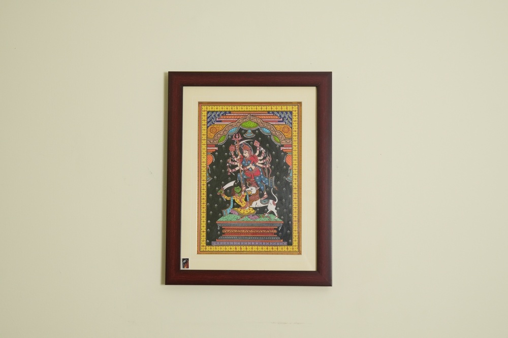 The Durga Mahishasura Mardini Pattachitra Painting on Tassar Silk