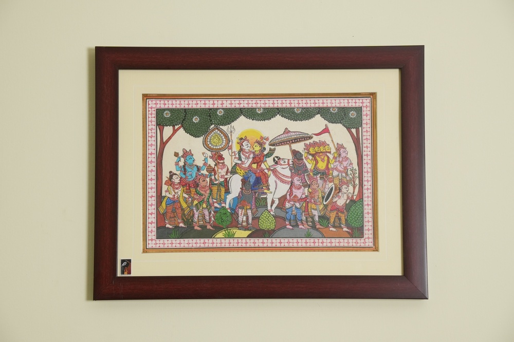 The Shiva-Parvati Procession Pattachitra Painting on Tassar Silk