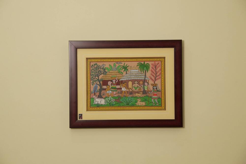 The Village Tales Tribal Painting on Tassar Silk
