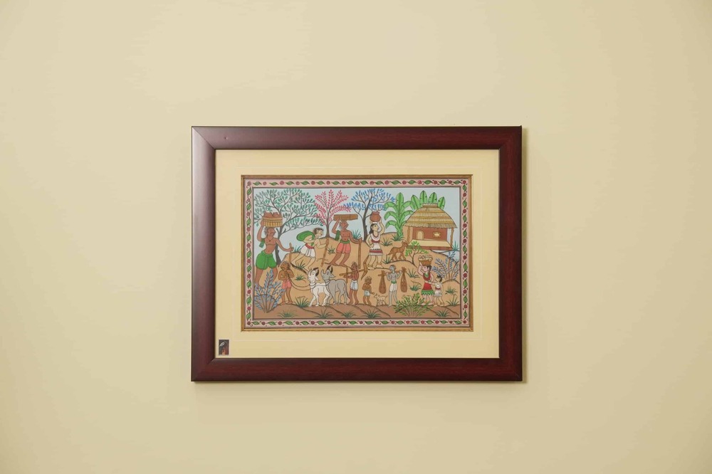 The Forest Gathering Tribal Painting on Tassar Silk