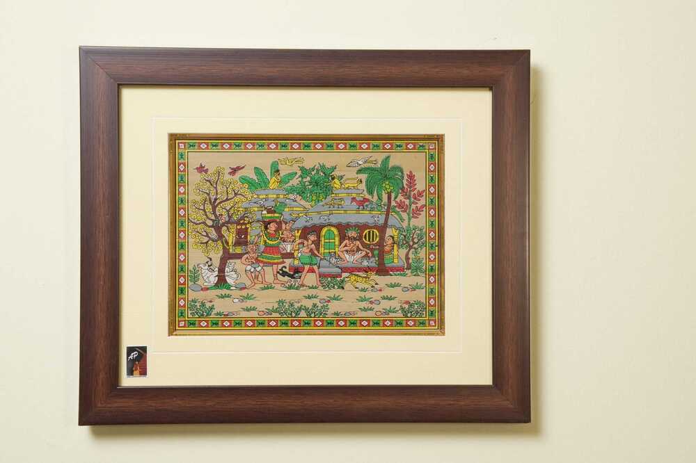 The Tribal Homestead Tribal Painting on Talapatra