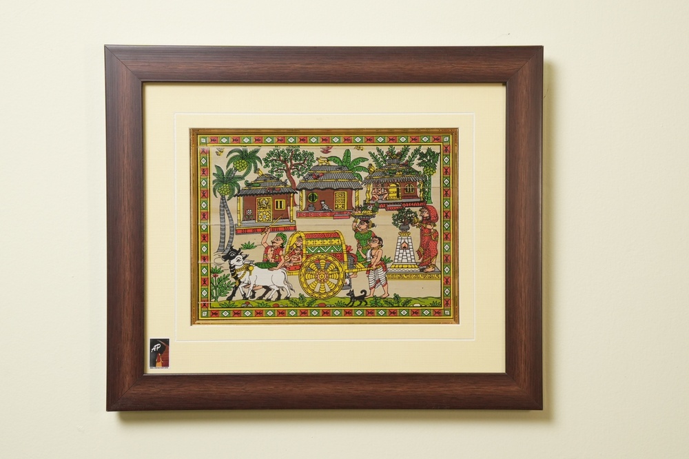 The Bullock Cart Journey Tribal Painting on Talapatra