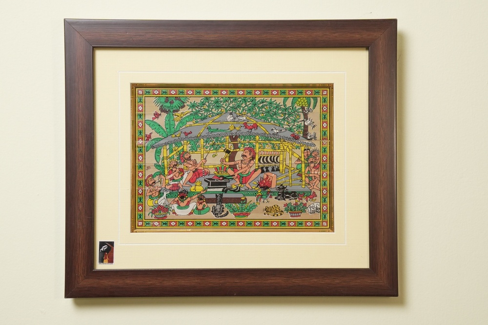 The Bullock Cart Journey Tribal Painting on Talapatra