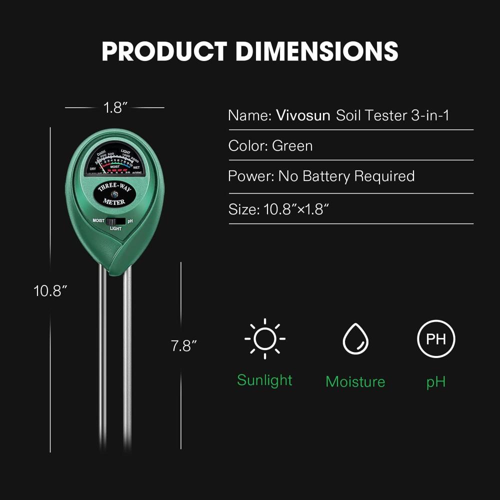 True Sense 3 In 1 Soil Tester Moisture Meter Ph Meter Ph Moisture Sunlight Intensity Ph Tester, SMM-3