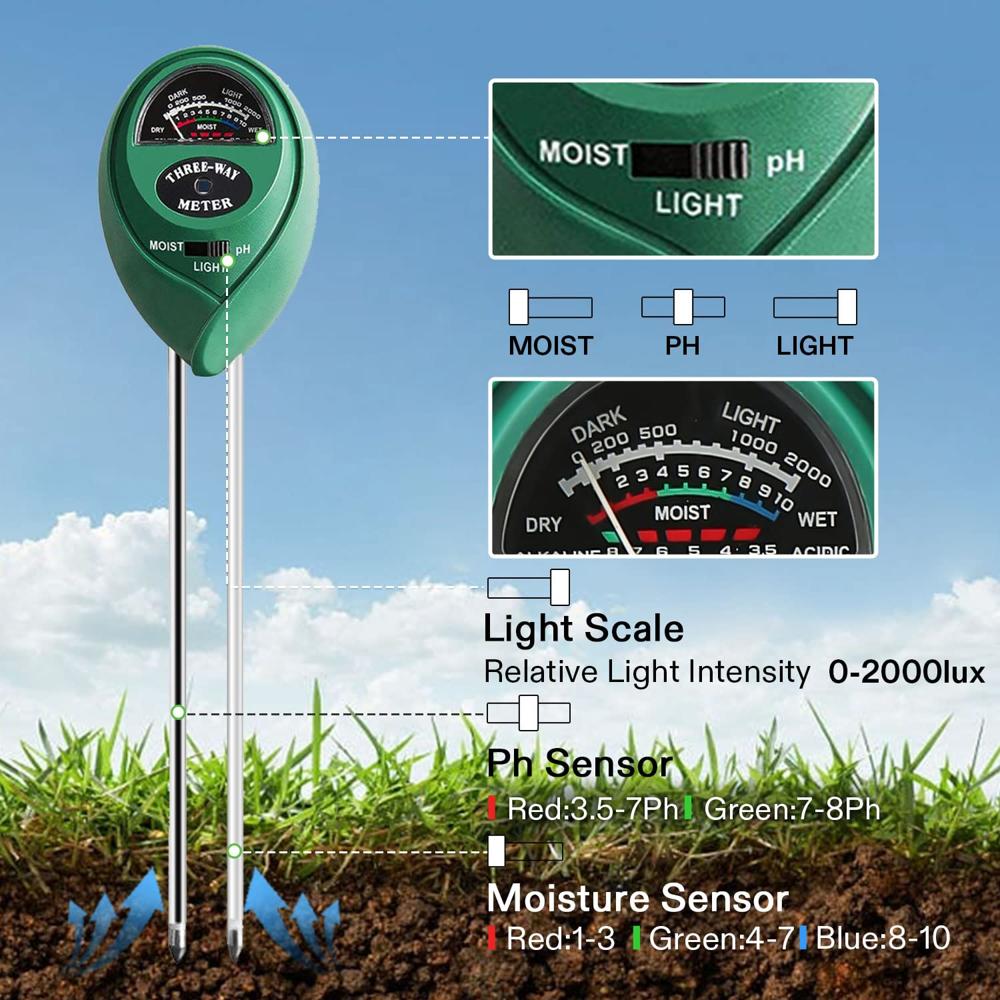 True Sense 3 In 1 Soil Tester Moisture Meter Ph Meter Ph Moisture Sunlight Intensity Ph Tester, SMM-3