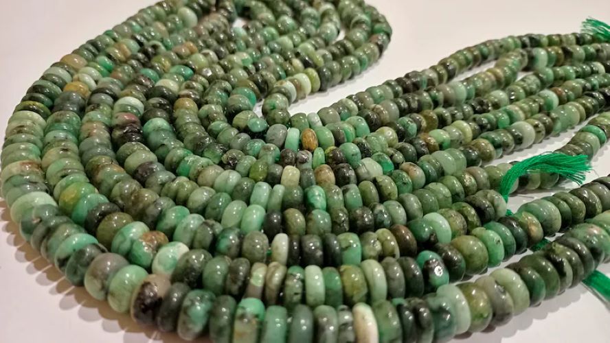 Natural Untreated Emerald Rondelle Plain Smooth 6 to 10mm Beads Sold per Strand 8 Inches Long