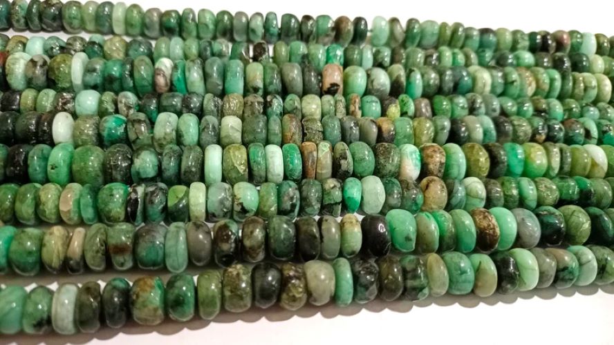 Natural Untreated Emerald Rondelle Plain Smooth 6 to 10mm Beads Sold per Strand 8 Inches Long