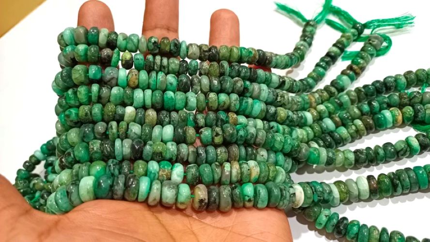 Natural Untreated Emerald Rondelle Plain Smooth 6 to 10mm Beads Sold per Strand 8 Inches Long