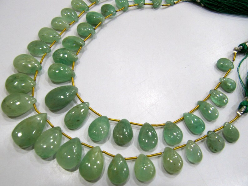 Natural Untreated Emerald Pear Shape Plain Smooth Briolette 6x9mm To 12x18mm Beads  Strand 9 Inches Long