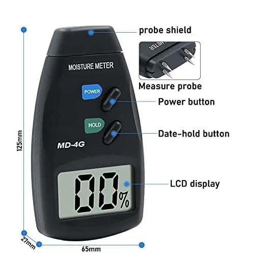 True Sense Digital Wood Moisture Meter Two Pin-Type Handheld 0-99.9 Timber Damp Detector, MD-4G