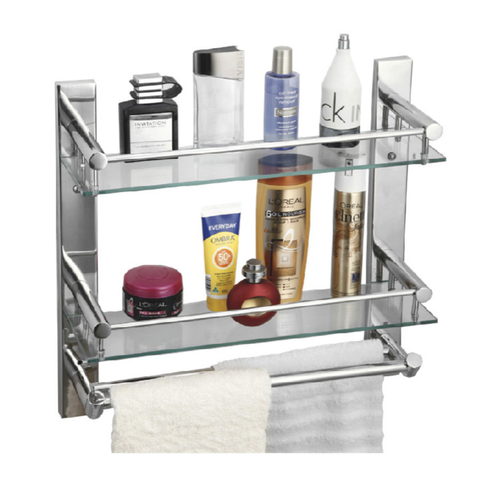 Glass Shelf With Double Towel Rod