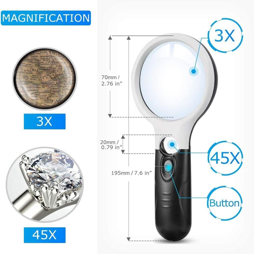 True Sense Magnifying Glass With 3 LED Light, 6902AB