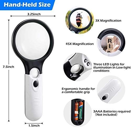 True Sense Magnifying Glass With 3 LED Light, 6902AB