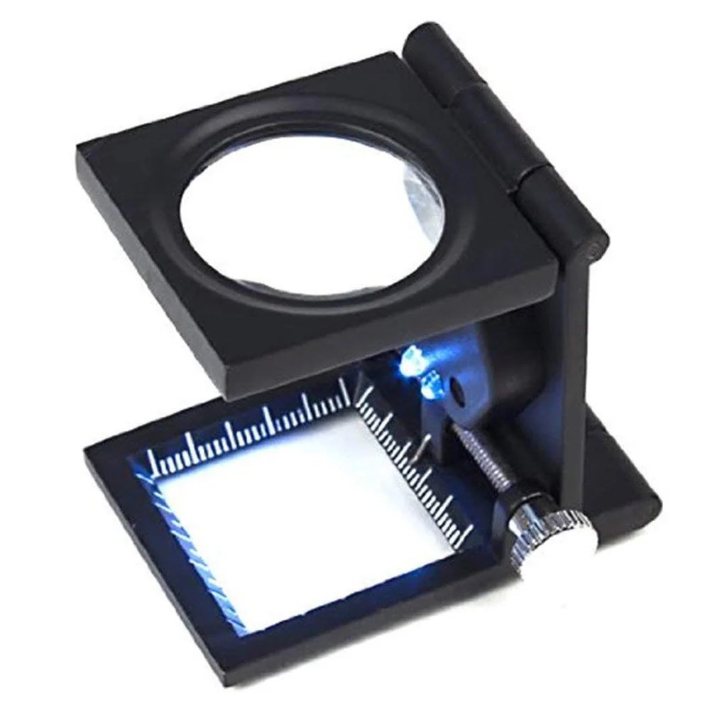 True Sense 10x Metal Folding Pocket Led With Scale Magnifier Zinc Alloy Magnifier Magnifying Glass, Th9005b