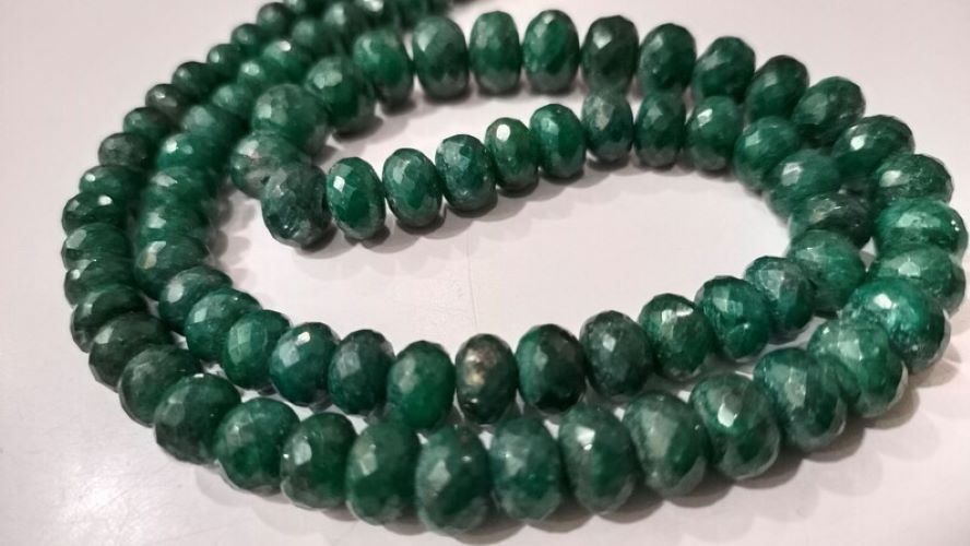 Genuine Emerald Corundum Rondelle Faceted 7 to 10mm Beads Sold Per strand 8 inches long
