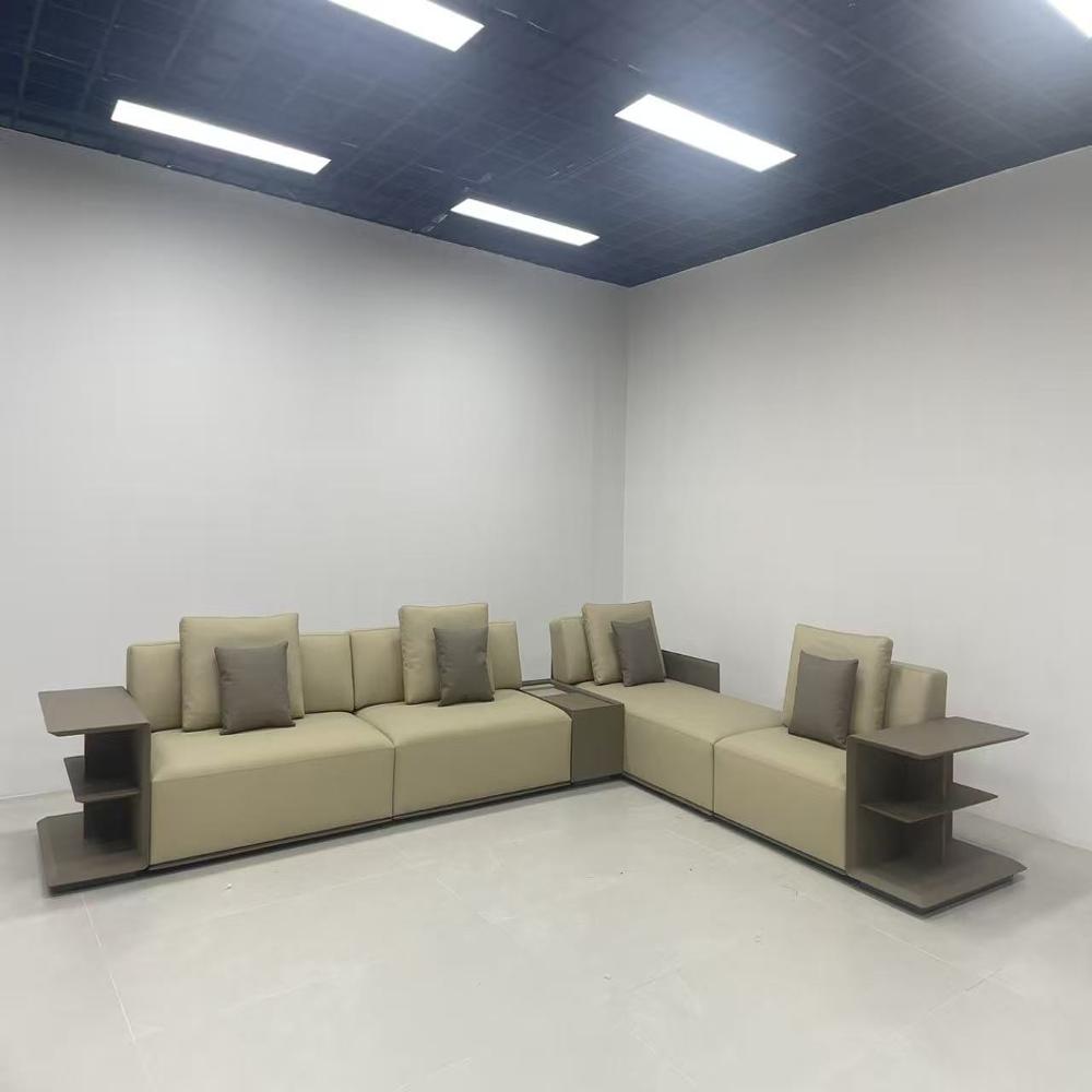 Modern Modular L-Shaped Sectional Sofa with Side Shelves-Italian Minimalist Living Room Furniture