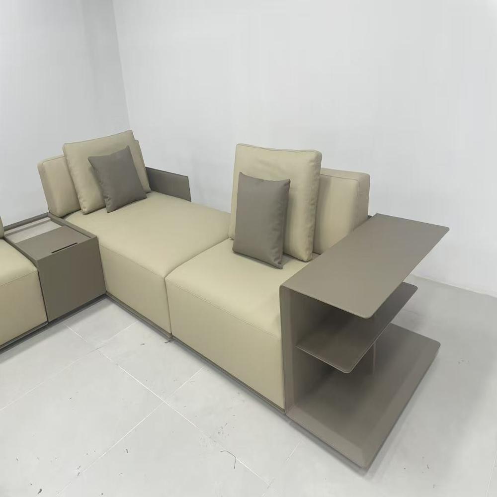 Modern Modular L-Shaped Sectional Sofa with Side Shelves-Italian Minimalist Living Room Furniture