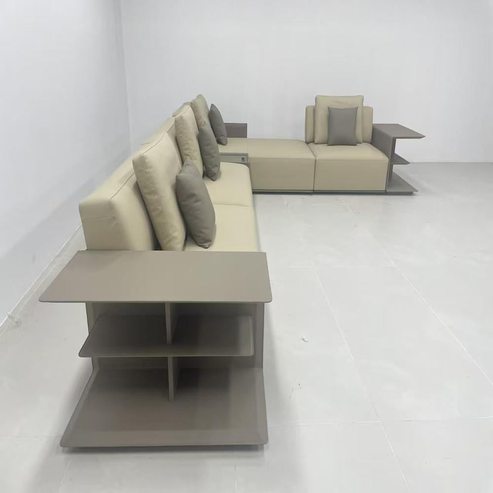Modern Modular L-Shaped Sectional Sofa with Side Shelves-Italian Minimalist Living Room Furniture