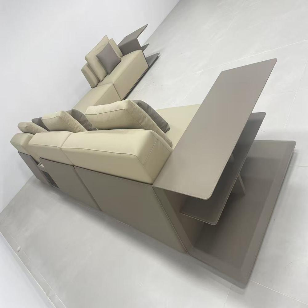 Modern Modular L-Shaped Sectional Sofa with Side Shelves-Italian Minimalist Living Room Furniture