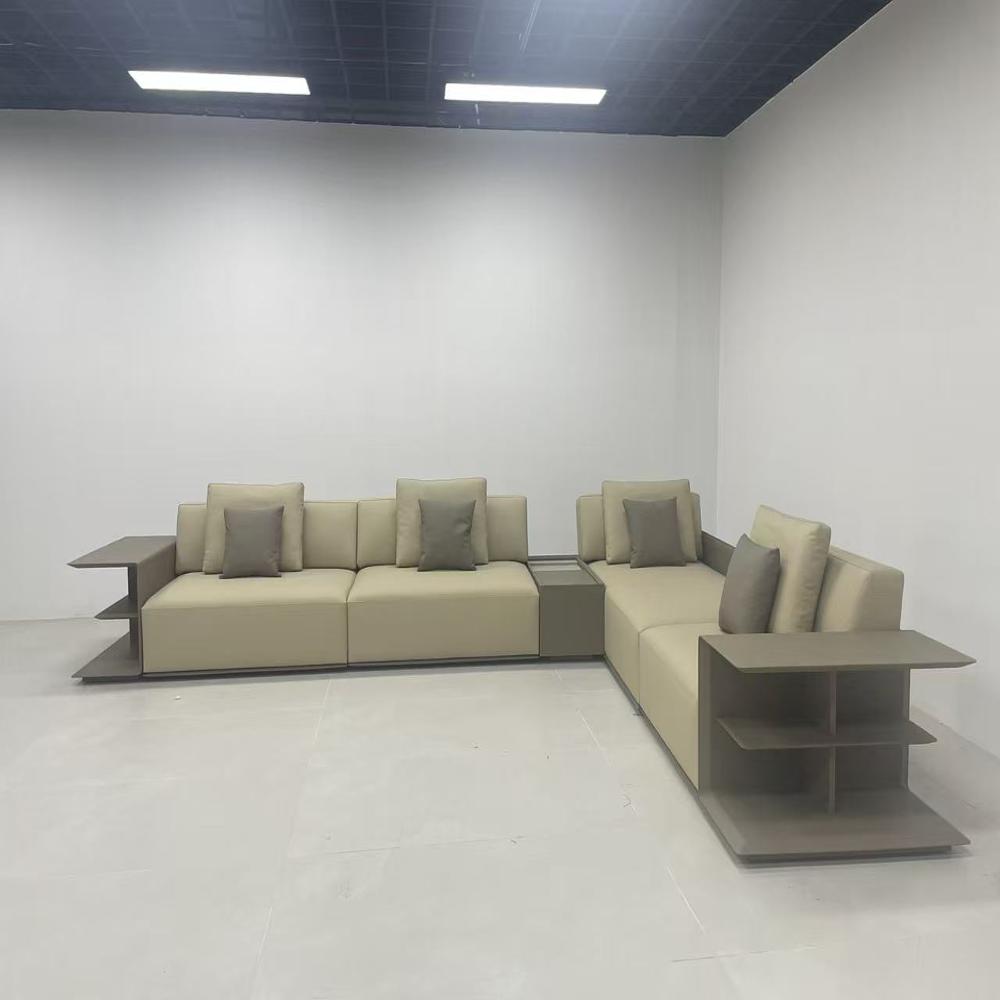 Modern Modular L-Shaped Sectional Sofa with Side Shelves-Italian Minimalist Living Room Furniture