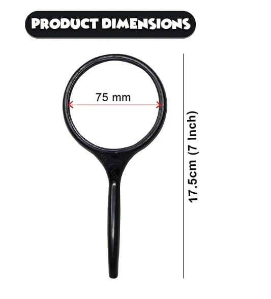 True Sense Black Plastic Handle Magnifying Glass, 5x75MM