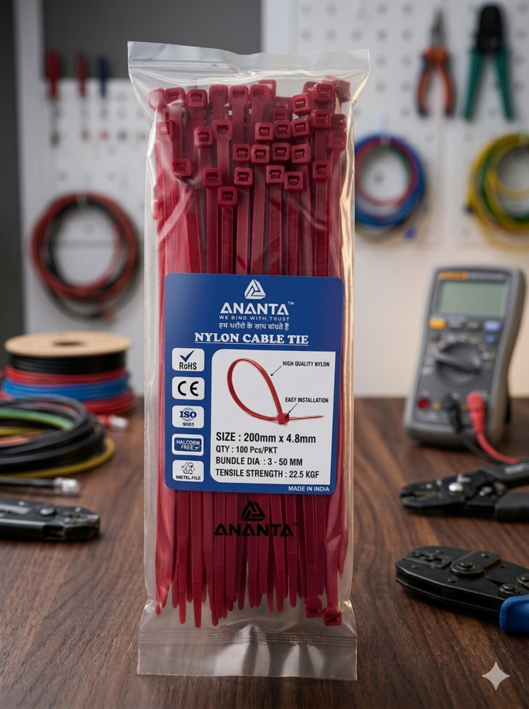 250x4.8 mm Red Nylon Cable Tie