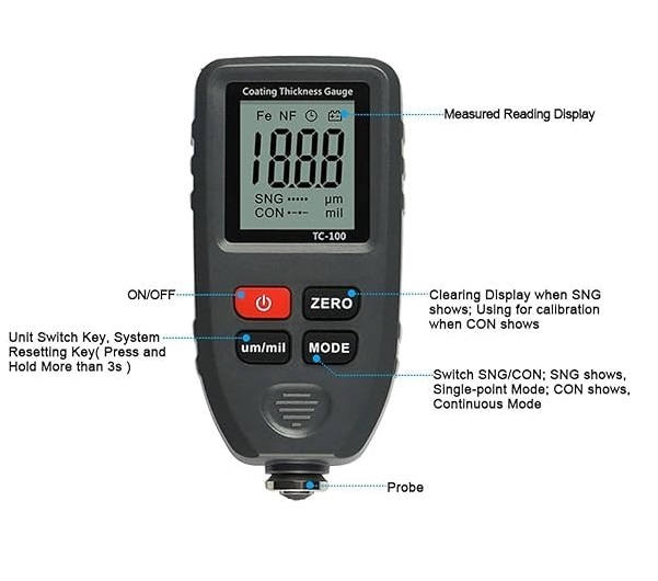 True Sense Plastic 0-1300um Digital Metal Coating Thickness Gauge, TC-100